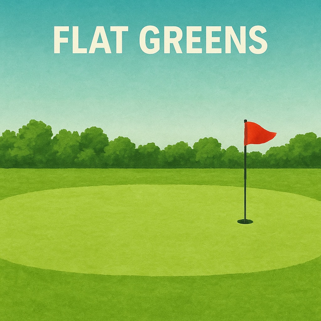 A flat green with a smooth surface and minimal slope, perfect for beginner-friendly putting A flat green with a smooth surface and minimal slope, perfect for beginner-friendly putting