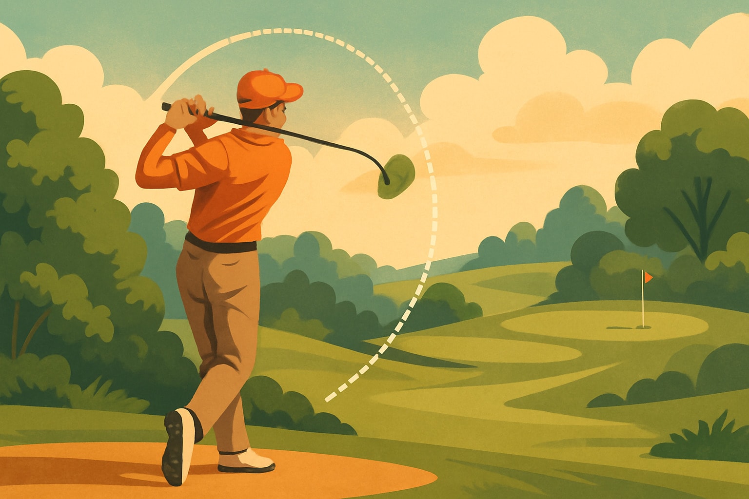 A pull hook shot curving sharply left into the trees after starting left of the target line A pull hook shot curving sharply left into the trees after starting left of the target line