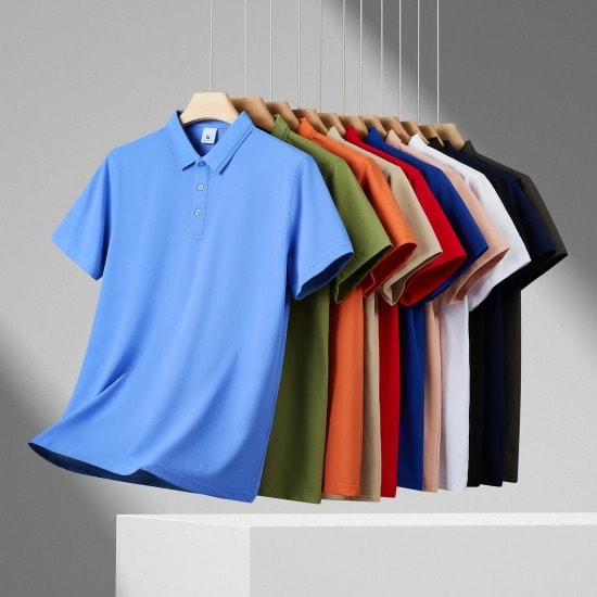 Collared golf shirts in multiple colors, a staple of proper golf attire. Collared golf shirts in multiple colors, a staple of proper golf attire.