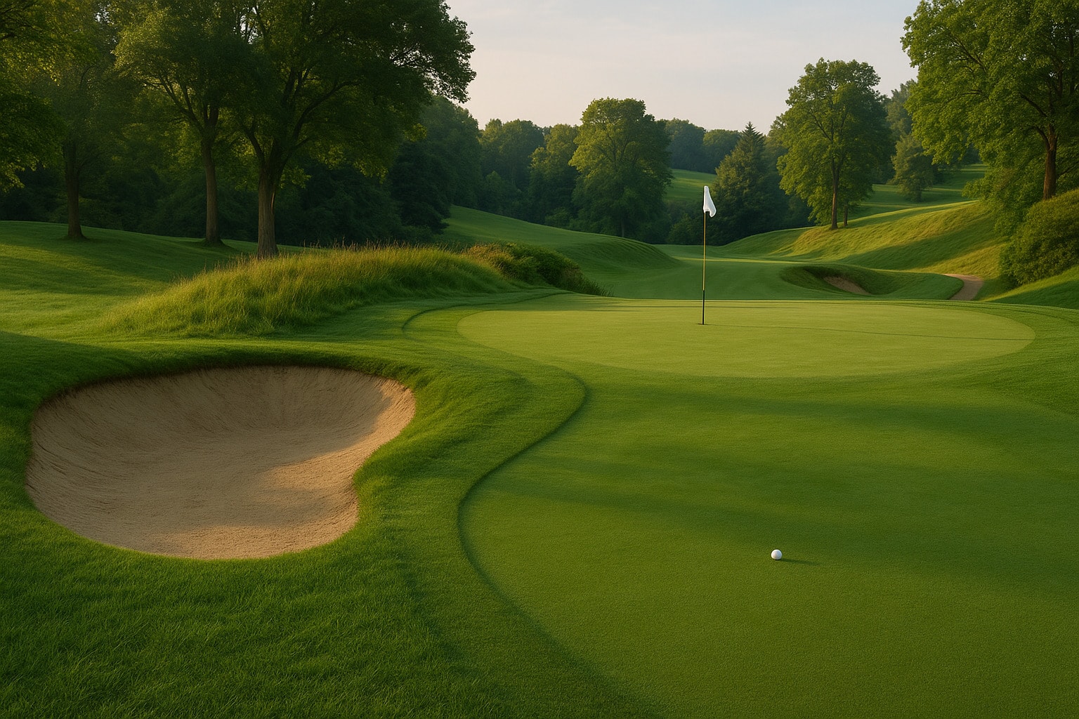 Flop shot over a greenside bunker to a tight pin position. Flop shot over a greenside bunker to a tight pin position.