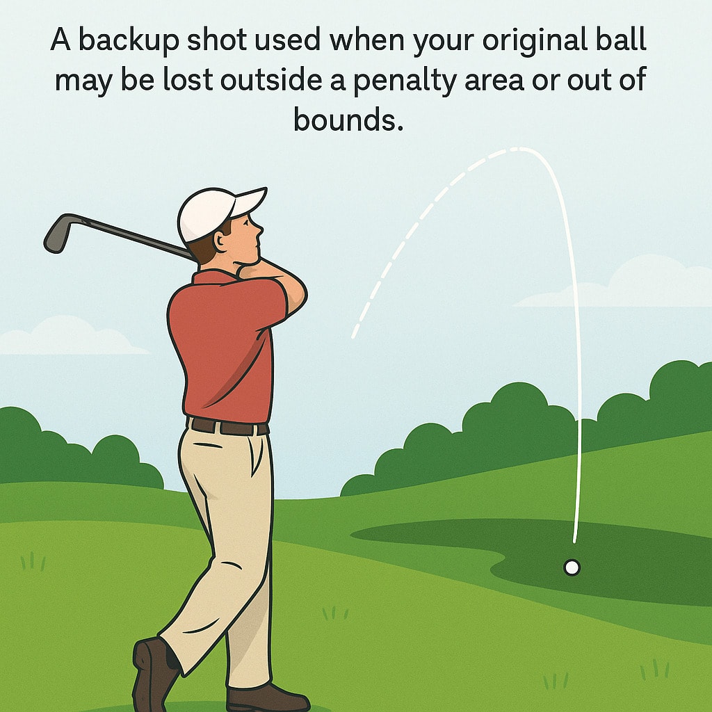 Golfer hitting a provisional ball to avoid penalty after a potentially lost or out-of-bounds shot Golfer hitting a provisional ball to avoid penalty after a potentially lost or out-of-bounds shot