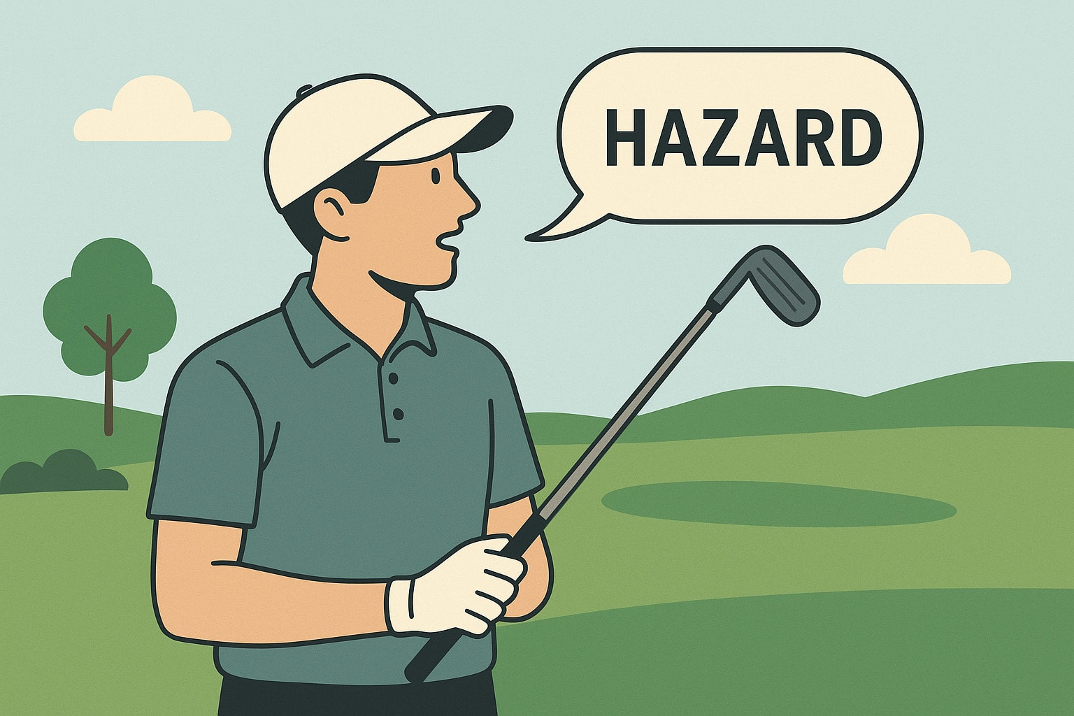 Golfer making the common mistake of still saying “hazard.” Golfer making the common mistake of still saying “hazard.”