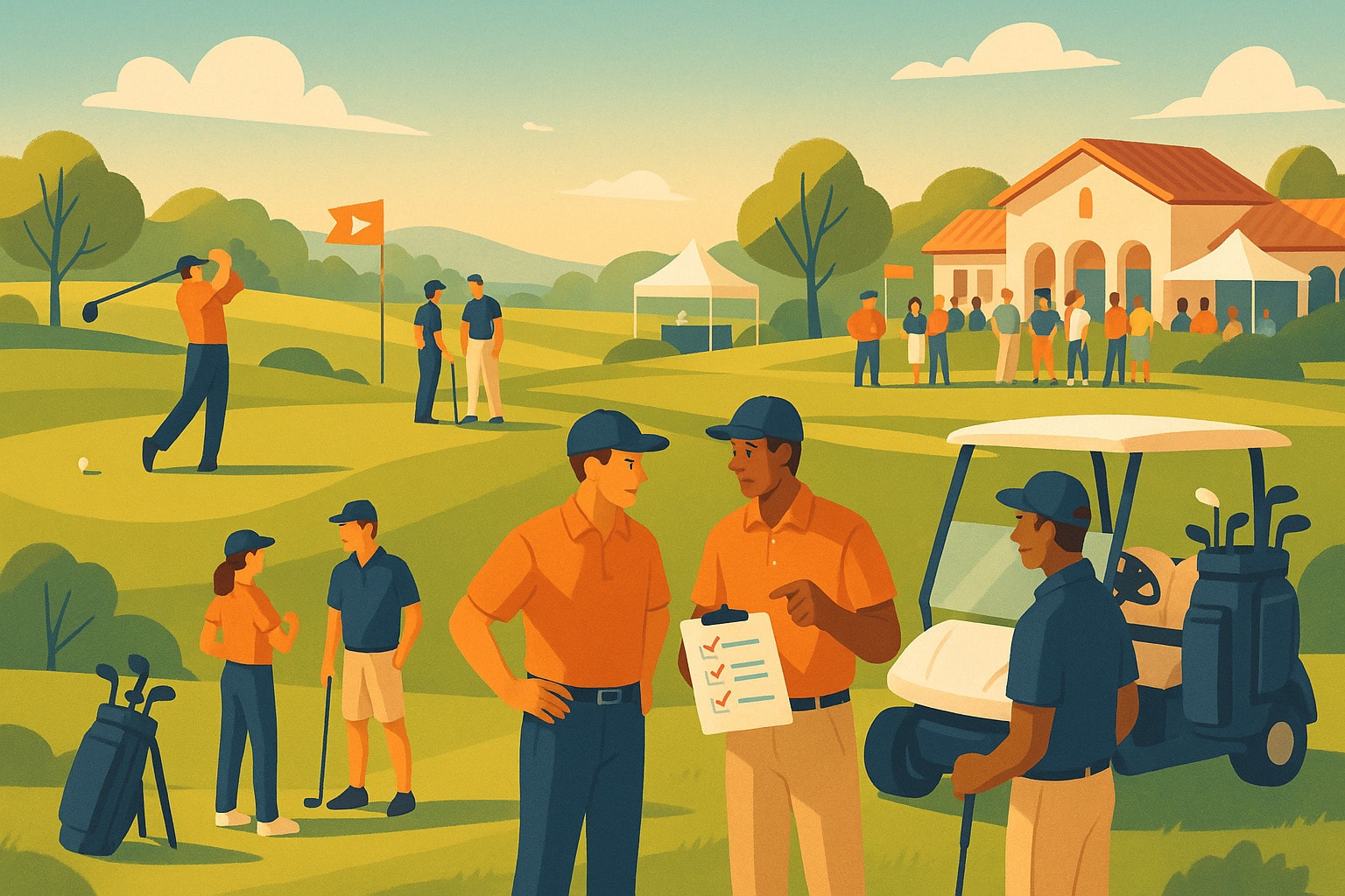 Golfers enjoying a lively Texas Scramble event with teamwork, fun, and a festive tournament atmosphere Golfers enjoying a lively Texas Scramble event with teamwork, fun, and a festive tournament atmosphere