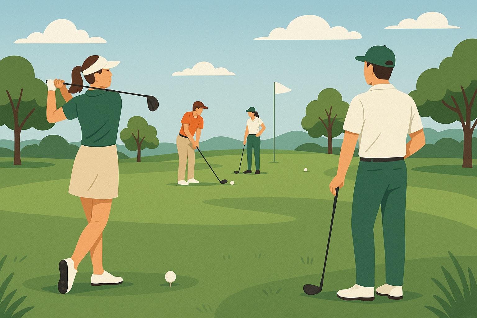 Golfers playing in pairs, selecting tee shots and taking alternate strokes Golfers playing in pairs, selecting tee shots and taking alternate strokes