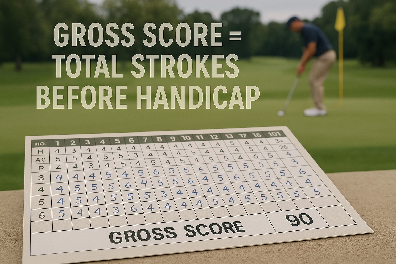 Gross score is the total number of strokes before any handicap is applied Gross score is the total number of strokes before any handicap is applied