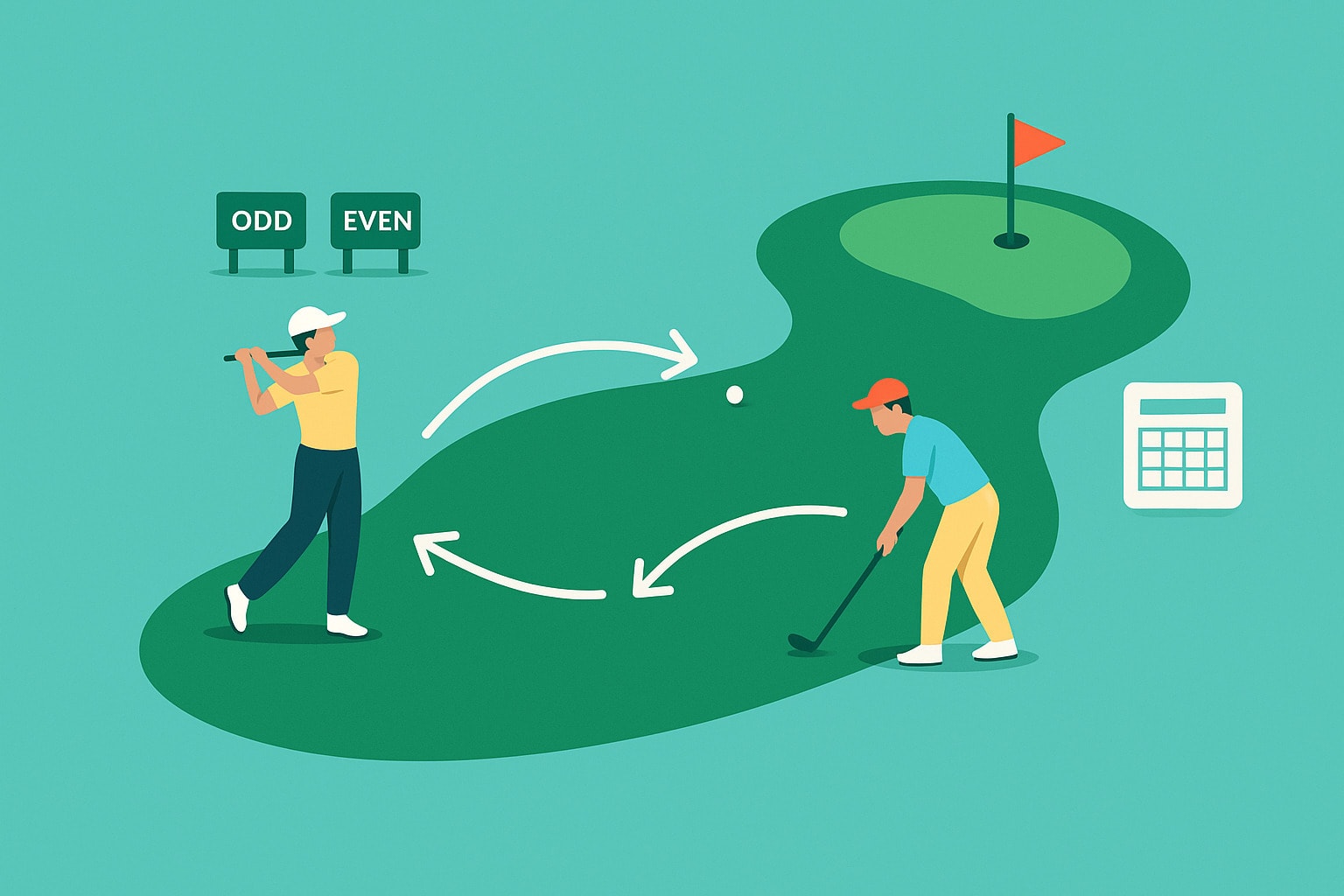 Illustration of Foursomes golf format with alternating shots Illustration of Foursomes golf format with alternating shots