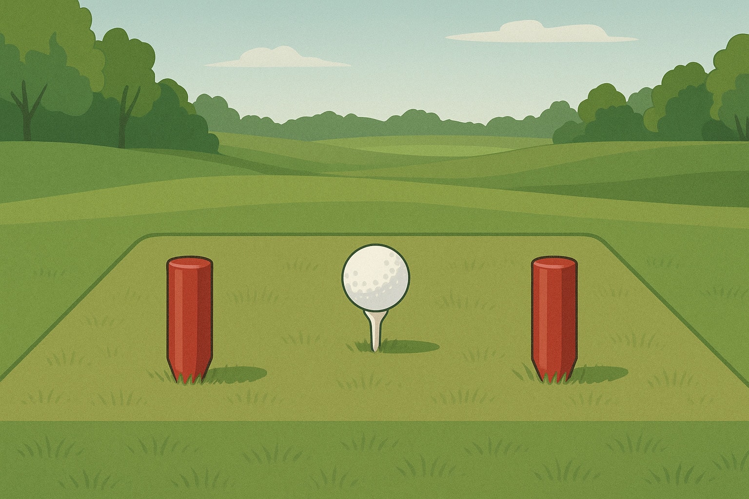 Mistake: Ball teed in front of the markers, outside the legal teeing area. Mistake: Ball teed in front of the markers, outside the legal teeing area.