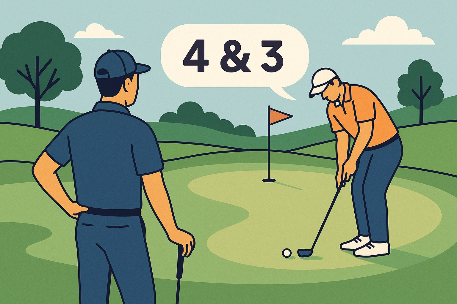 One golfer wins the match with holes to spare in a classic match play finish One golfer wins the match with holes to spare in a classic match play finish