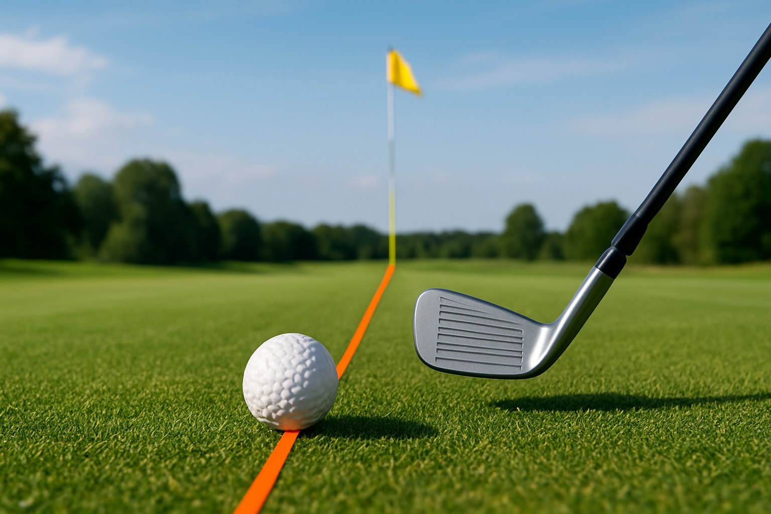 Perfectly aligned for a straight shot: square clubface, square path, right on target. Perfectly aligned for a straight shot: square clubface, square path, right on target.