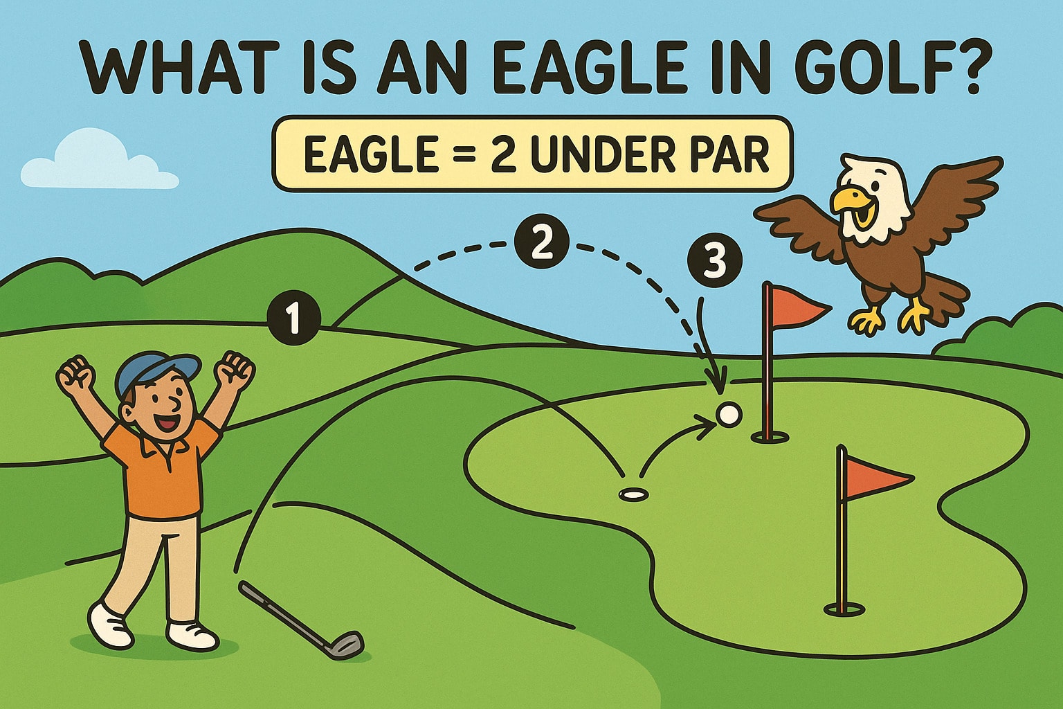 Scoring an Eagle in Golf: A golfer sinks the ball in just three shots on a par 5 hole Scoring an Eagle in Golf: A golfer sinks the ball in just three shots on a par 5 hole