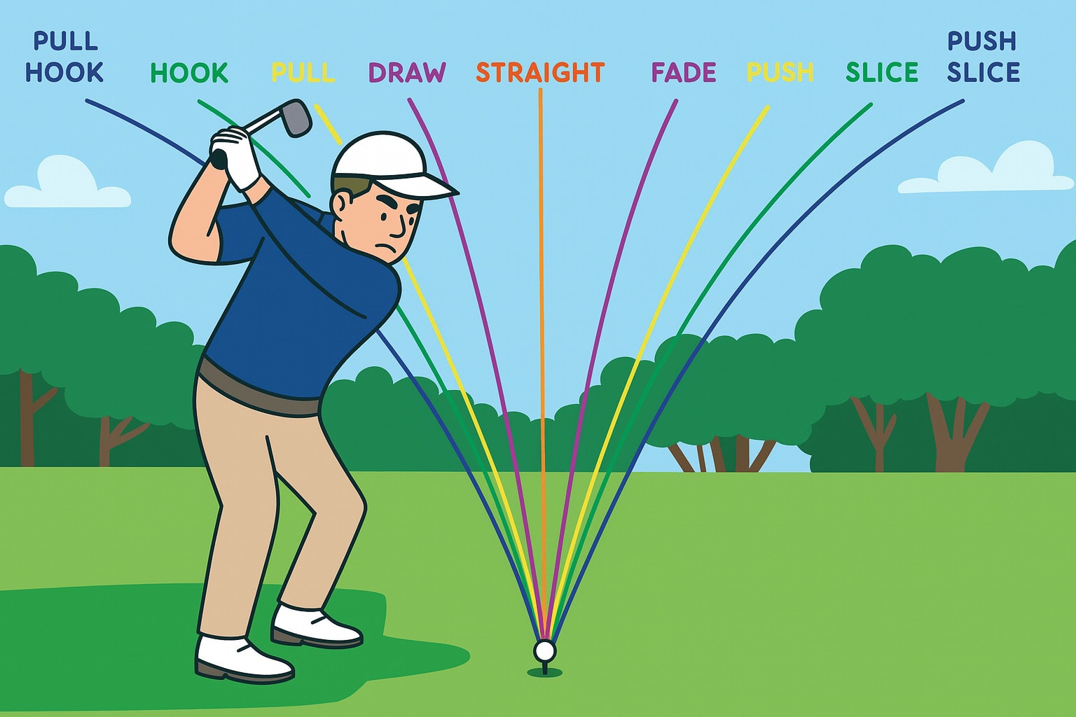 The orange line shows a straight shot: starts and flies directly at the target with no curve. The orange line shows a straight shot: starts and flies directly at the target with no curve.