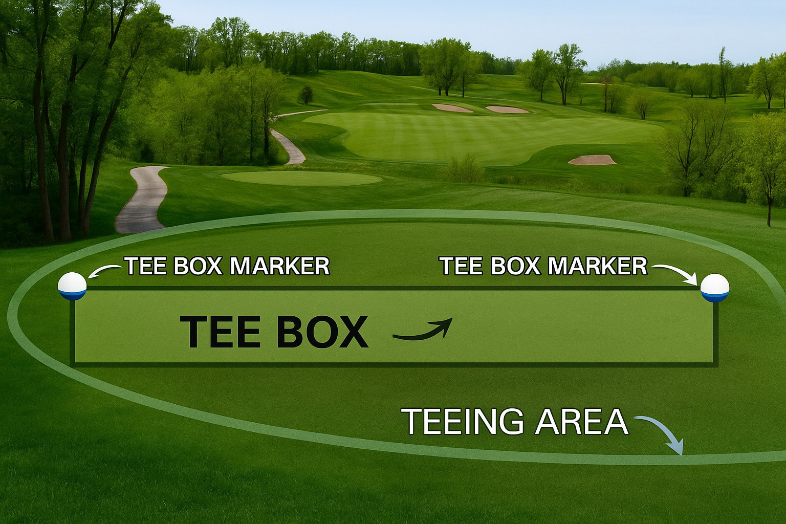 The tee box is where each hole begins and golfers take their first shot The tee box is where each hole begins and golfers take their first shot