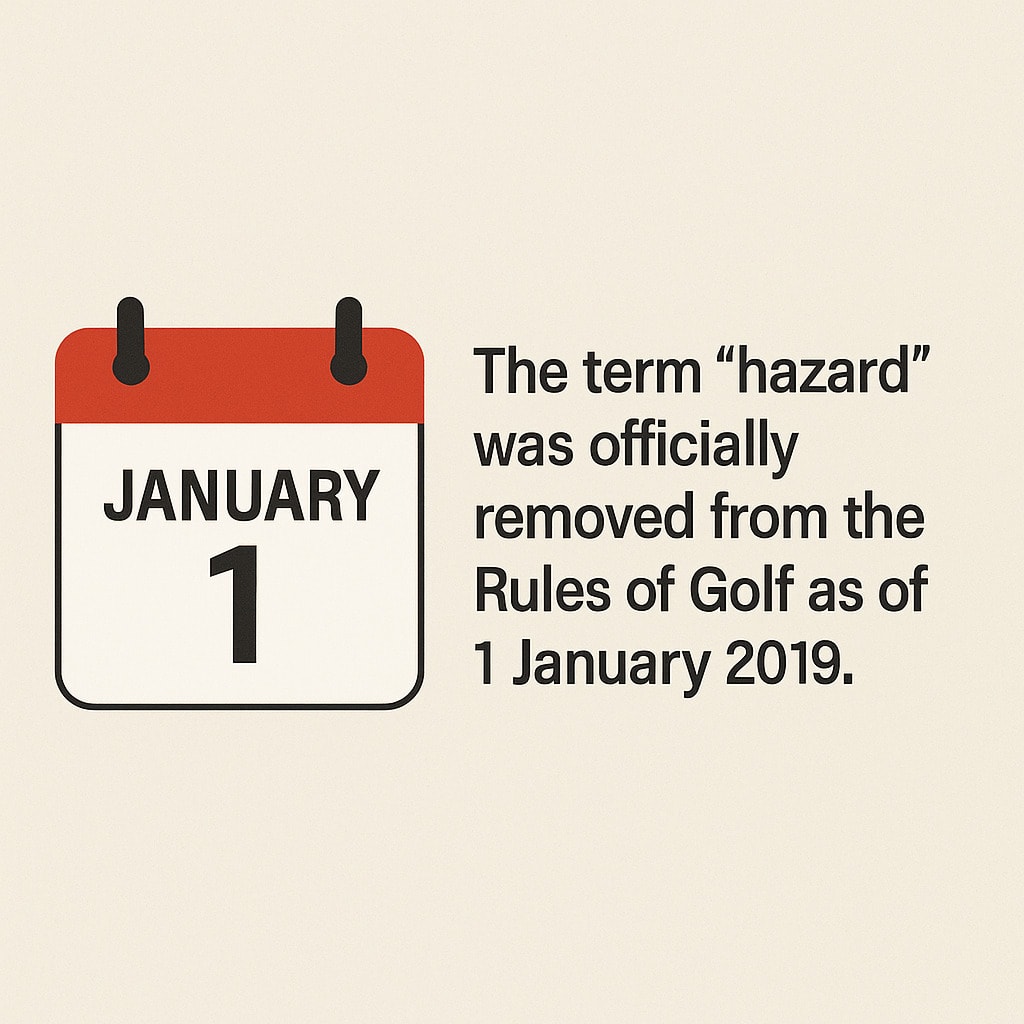 The term “hazard” was officially removed from the Rules of Golf on January 1, 2019. The term “hazard” was officially removed from the Rules of Golf on January 1, 2019.