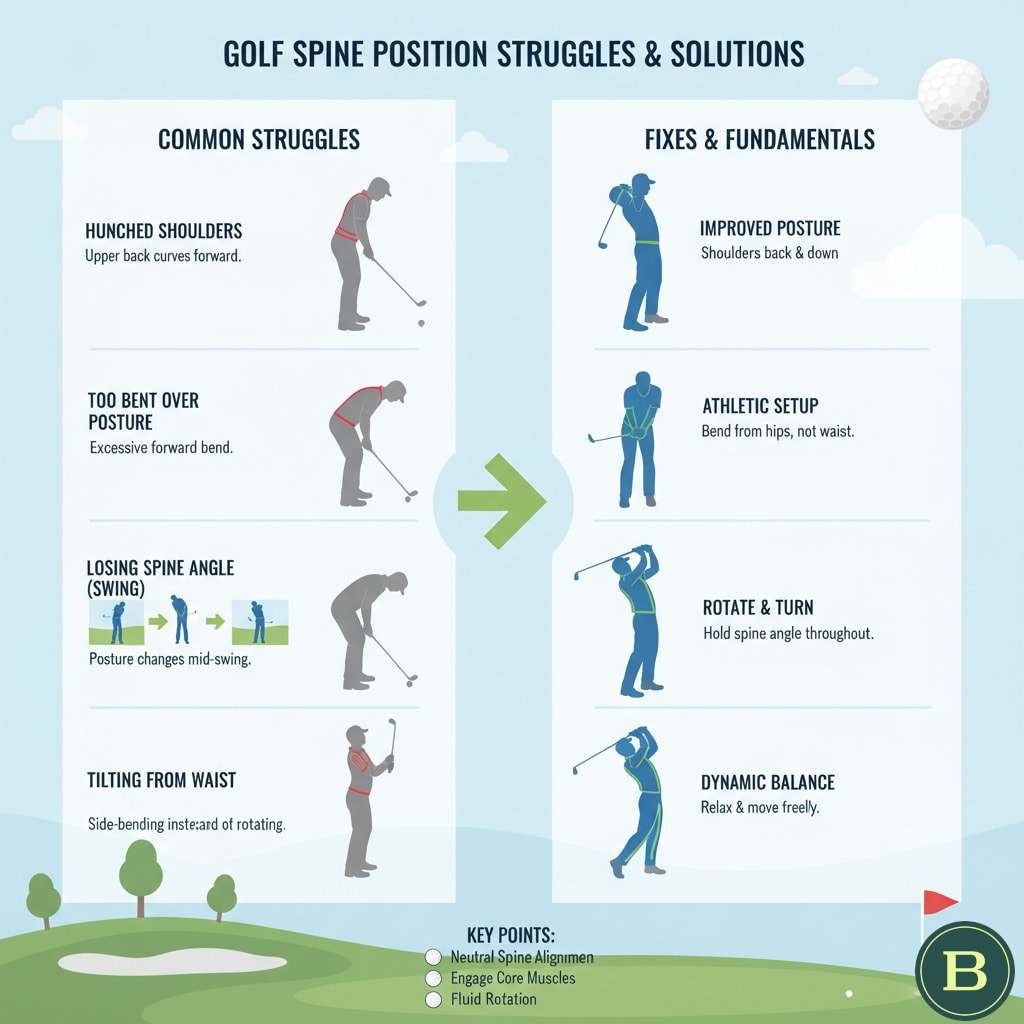 Common spine position mistakes in golf and simple fixes for better posture and swing. Common spine position mistakes in golf and simple fixes for better posture and swing.