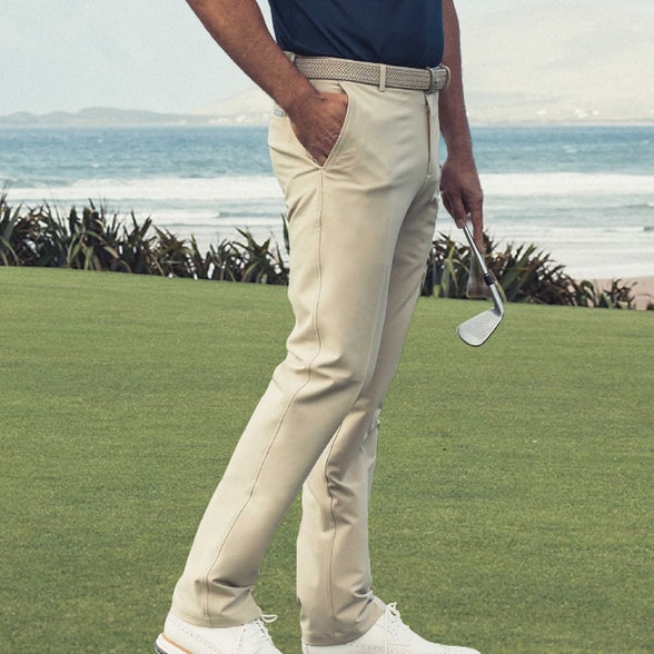 Khaki pants are a classic and versatile choice for golfing. Khaki pants are a classic and versatile choice for golfing.