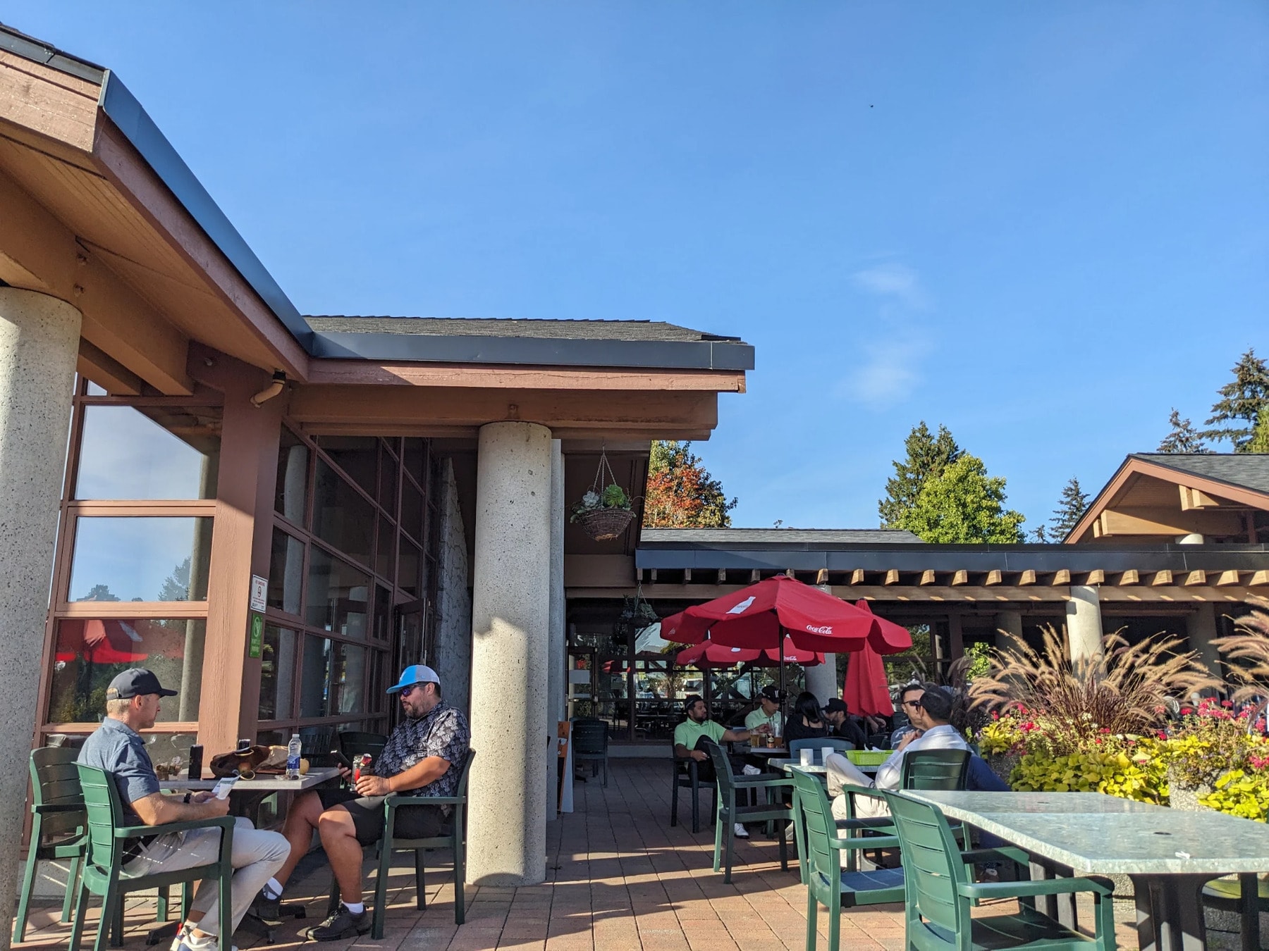 Chill vibes and good company—Langara’s clubhouse patio is a favorite spot to relax, refuel, and chat after your round. Chill vibes and good company—Langara’s clubhouse patio is a favorite spot to relax, refuel, and chat after your round.