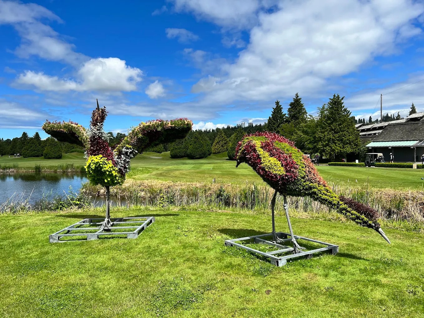 Floral bird sculptures by the practice green at Riverway—an iconic touch of art and nature before you tee off Floral bird sculptures by the practice green at Riverway—an iconic touch of art and nature before you tee off