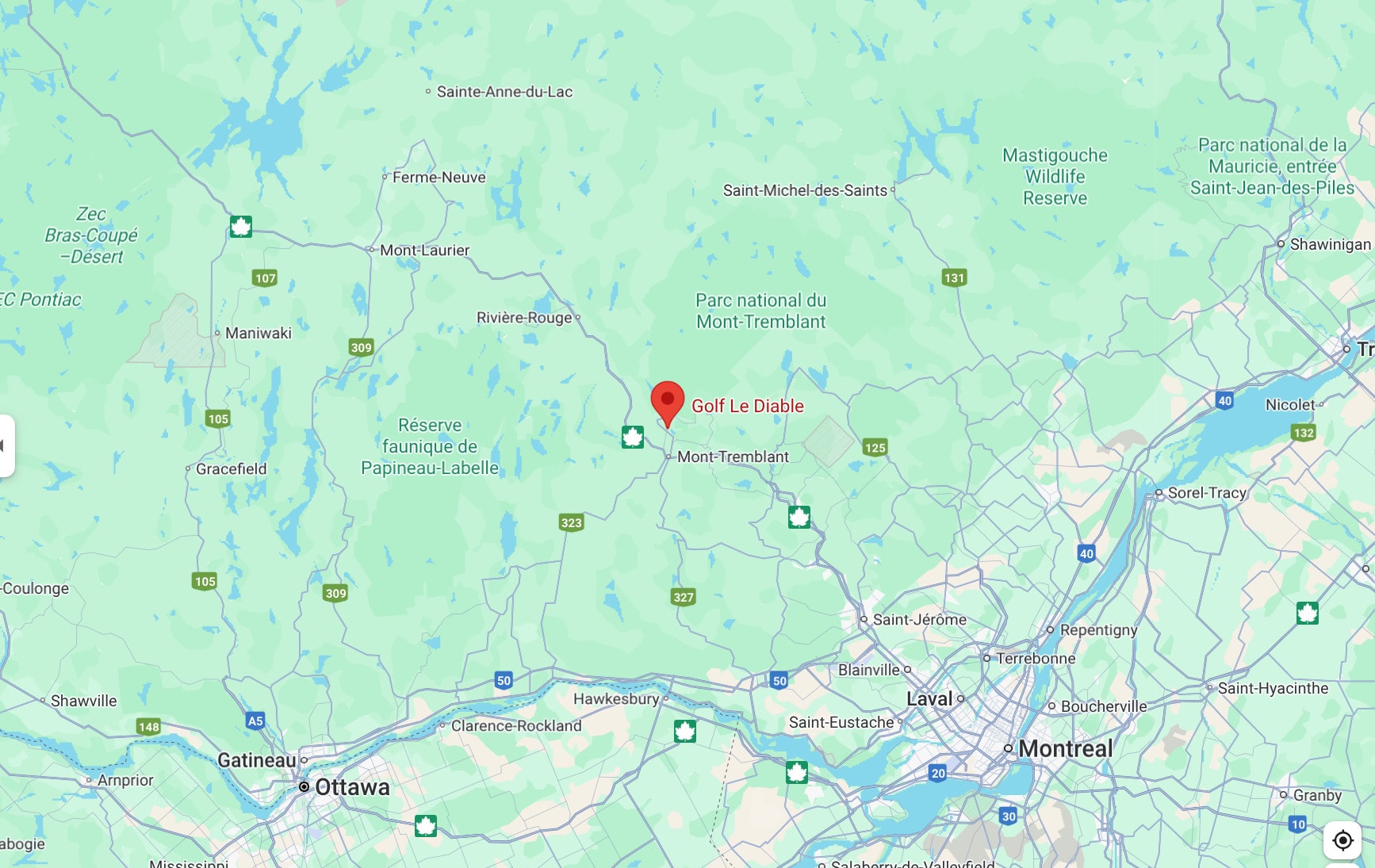 Golf Le Diable is located in Mont-Tremblant, surrounded by the Laurentian Mountains and stunning natural scenery. Golf Le Diable is located in Mont-Tremblant, surrounded by the Laurentian Mountains and stunning natural scenery.