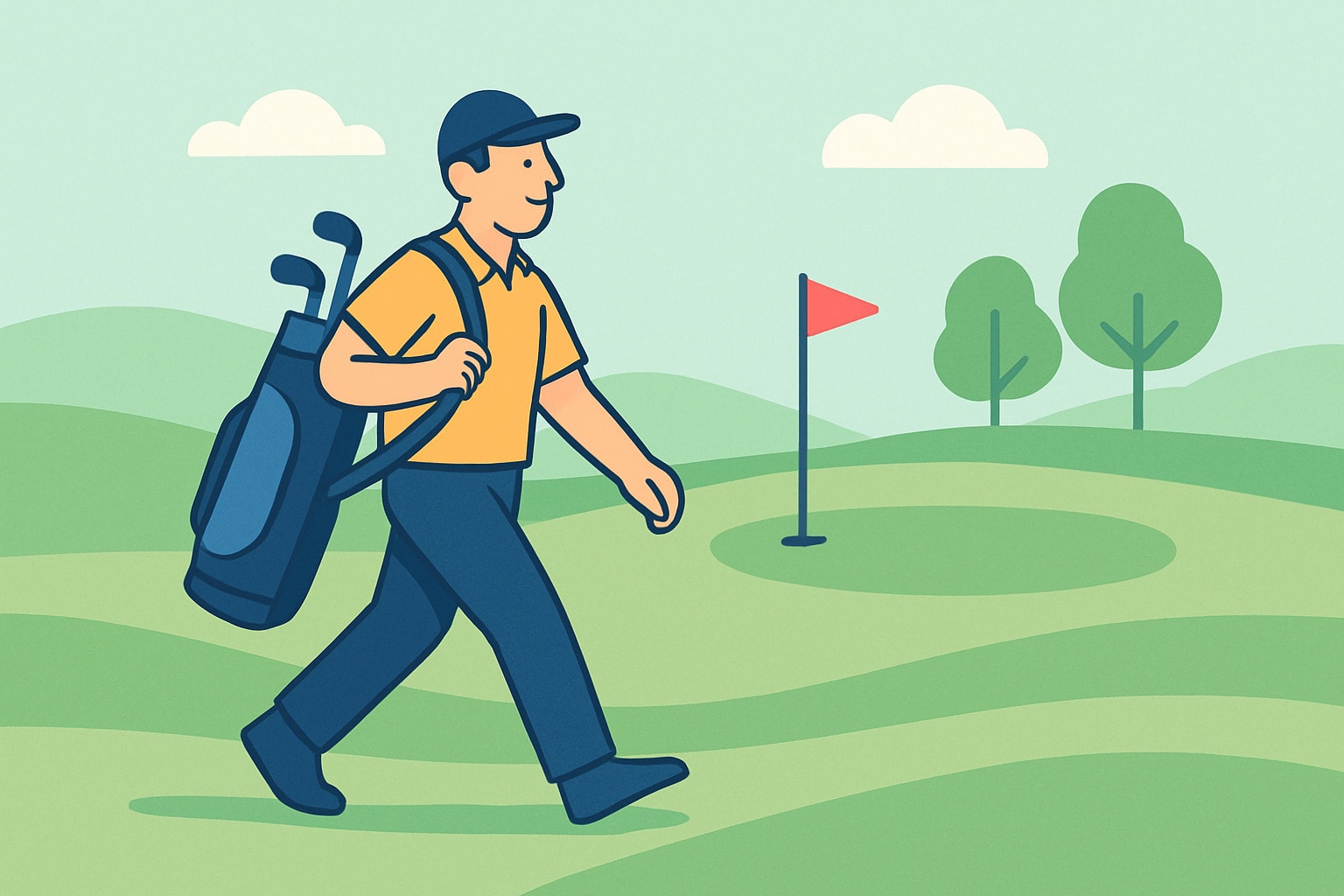 Walking the golf course adds exercise and relaxation to the game. Walking the golf course adds exercise and relaxation to the game.
